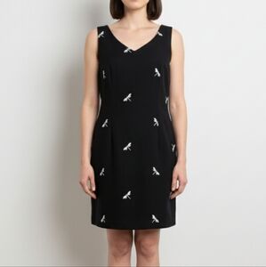 Vintage Dragonfly Embroidered Sheath Dress size Petite 6 Black, T